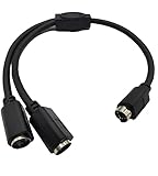 Traovien Mini DIN 6PIN Male to 2 Female Extension Splitter Y Cable Adapter Keyboard and Mouse Interface 0.3m