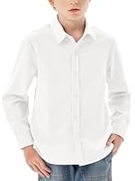 Haloumoning Jungen Hemd Langarm Knopfleiste Shirt Regular Fit Casual Freizeit Party Hemden Einfarbig Bügelleicht Formale Schuluniform Oberteile, Weiß, 9-10 Jahre