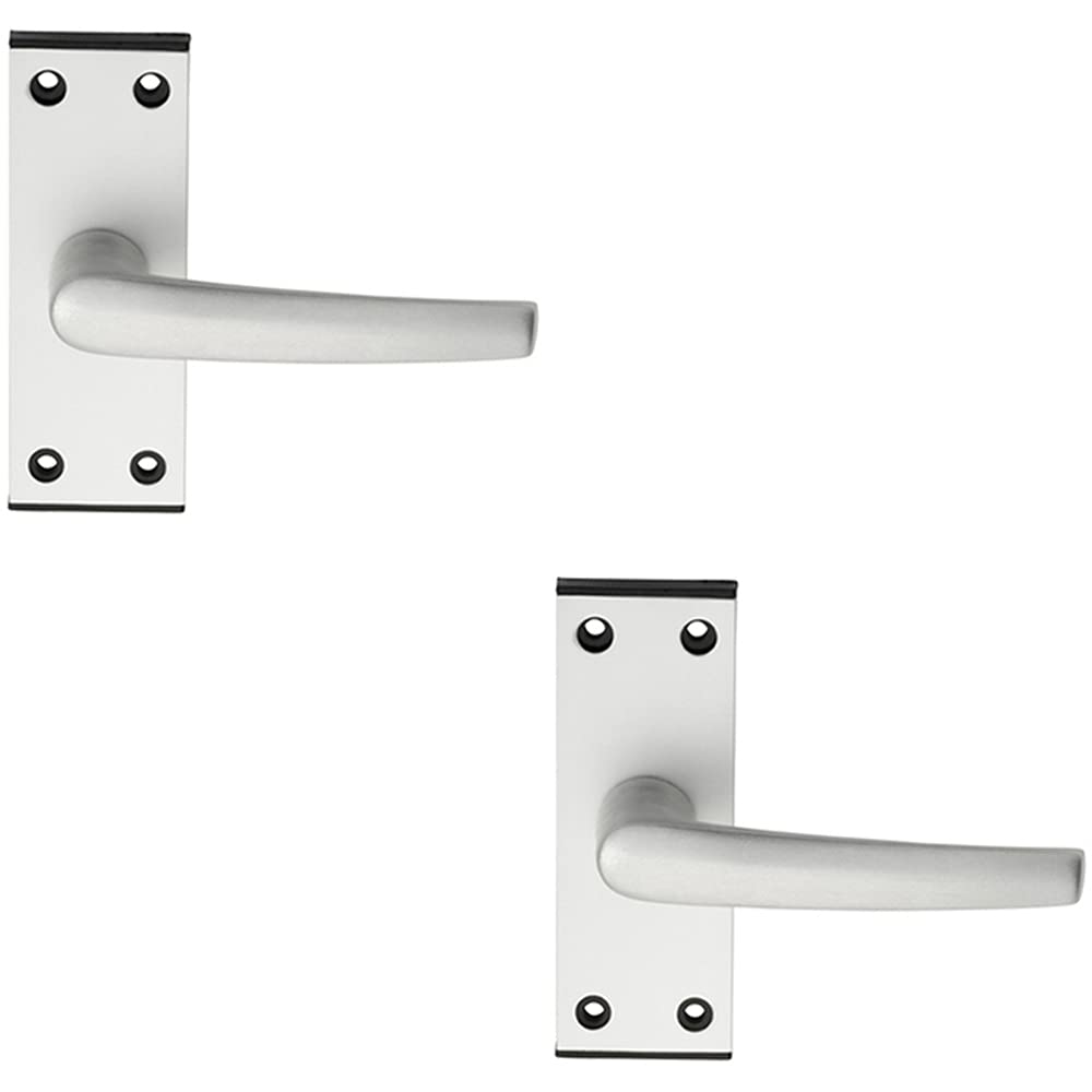 Loops 2x Pair Satin Aluminium Straight Lever Latch Backplate Door Handle 102x38mm