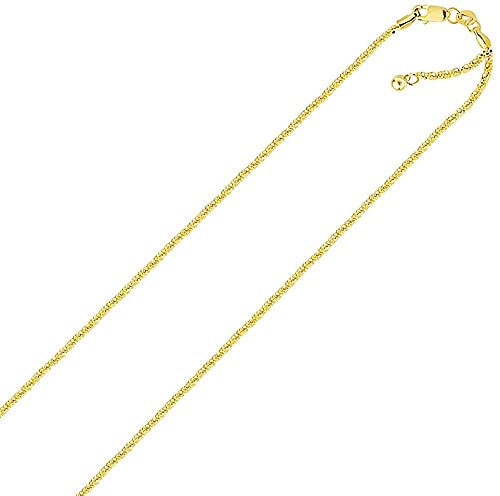 Savlano 925 Sterling Silver Solid 1.5Mm Sparkle Crisscross Roc Adjustable Bolo 14-24 Inch Chain Necklace For Women & Girls - Made In Italy Comes With A Gift Box (Yellow) #TOP1
