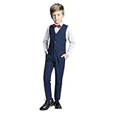 Boys Vest Set Formal Suit Tuxedo Pants Shirt and Tie Toddler Slim Fit 4 Piece Suits Blue Size 2T