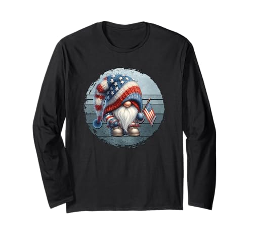 Retro 4th Of July Gnome American Flag Themed Graphic For Dad Maglia a Manica