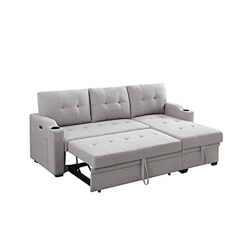 BOWERY HILL Light Gray Linen Sleeper Sectional #TOP9