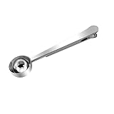 Quacc Stainless Steel Coffee Scoop with Bag Sealing Clip, 2-in-1 Coffee Measuring Scoop for Coffee Beans, Milk Powder, Loose Tea, Spices (Silver)