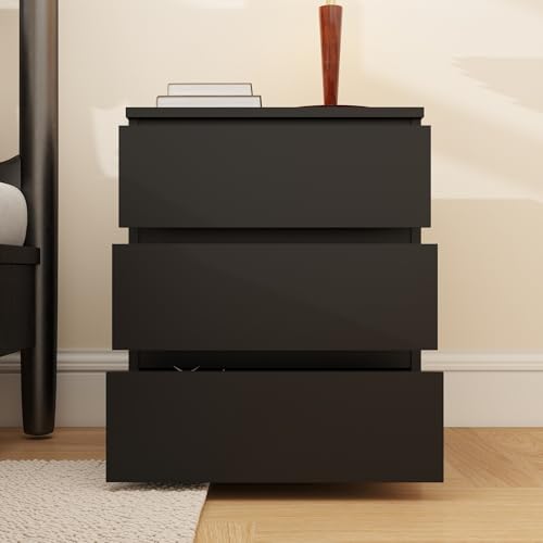 Image of Modern Nightstand Bedside Table with 3 Drawers, End Table Sofa Side Table with Cut-Out Handle for Bedroom (1, Black)
