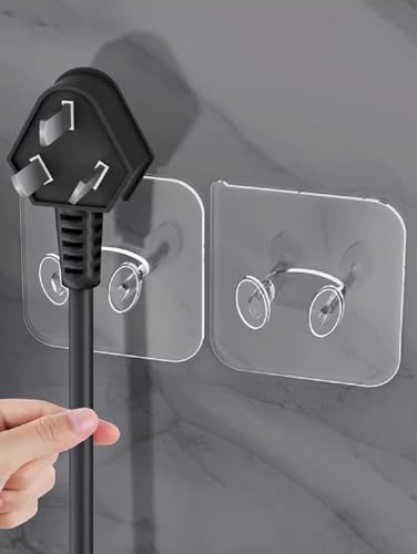 Image of 10 Pack Self Adhesive Transparent Plug Hooks Multi-Purpose Wall Mounted Power Plug Holder & Photo Frame Hanging Hooks Free No Drill Utility Stickers for Keys Kitchen Bathroom Bedroom