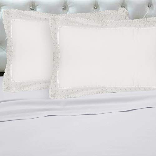 Image of VHC 100% Cotton Lace Pillow Cover /Case Set (Pack of 2)-White