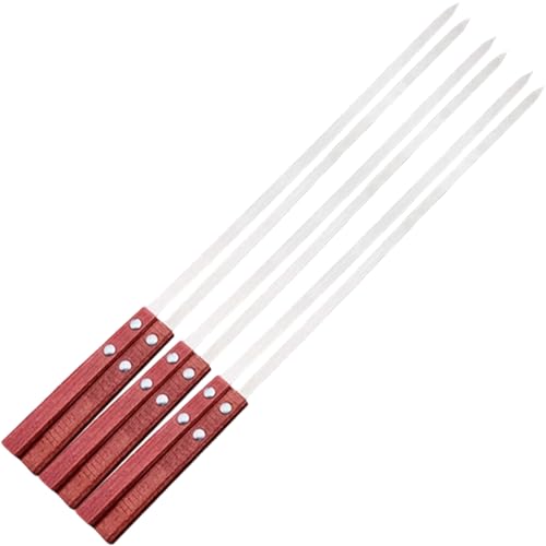 6 brochetas de kebab de 19, 69 x 0, 28, largas y gruesas, reutilizables, de acero inoxidable, con mango de madera para carne, pollo, salchichas, brochetas planas