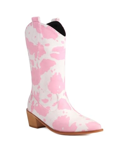 Kinyahoe Cowboy Boots for Women Mid Calf Cowgirl Western Boots