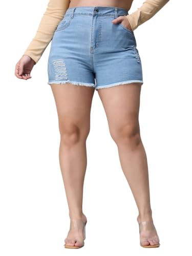 Image of Miss Chase A+ Women's High Rise Clean Regular Stretchable Denim Shorts