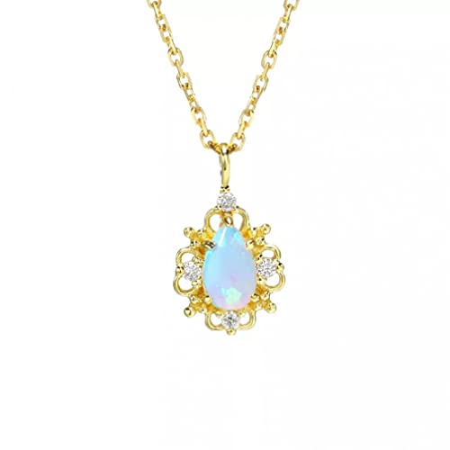 Collier opale de synthèse femme et pendentif pierre de naissance plaqué or jaune 14k