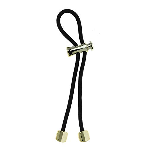 Pulleez Sliding Ponytail Holder, Gold Nugget Metal Charms - Black Elastic Hair Tie Bracelet