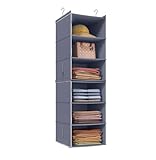 VIPEK 6 Tier Shelf Hanging Closet Organizer with Double Metal Hooks, Side Straps & Hooks, Smooth Zipper, Firm MDF Cardboard, Foldable Clothes Organizer for Storage, Gray