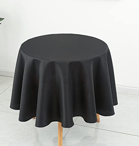 Biscaynebay Textured Fabric Tablecloths 60" In Diameter Round, Black Water Resistant Spill Proof Tablecloths For Dining, Kitchen, Wedding And Parties, Machine Washable #TOP2