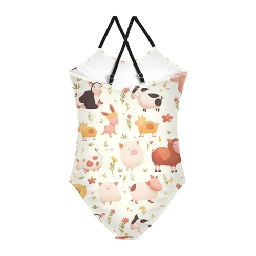 KLL Farm Animals Pattern Girls' 1-Piecing Swimsuit Summer Swimwear with Adjustable Straps Quick Dry2