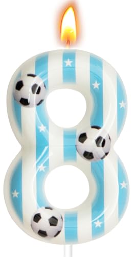 Soccer Themed Birthday Candles Number Candles for Birthday Party Cake Decoration Supplies (Blue Number 8)