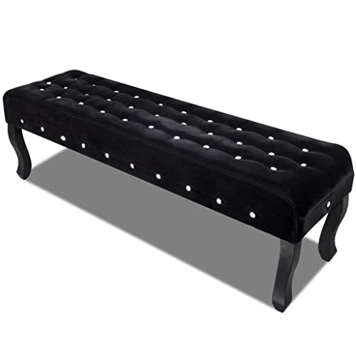 Mokuyary Banqueta de terciopelo negro con botones de cristal para entrada, dormitorio, salón, pasillo