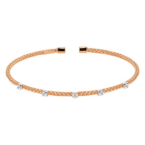 D'mira 5 Diamonds Bangle Set In 14K White/White & Yellow/White & Rose Gold With 1/4 Cttw Of Natural Round Cut Diamonds (White-Gold) #TOP2