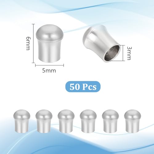 UNICRAFTALE About 50Pcs Stainless Steel Cord Ends End Caps 3mm Inner Diameter Column Cone Leather Cord Ends Jewelry Making Caps Bracelet End Caps Terminators Cord Finding for Necklace Jewelry Making - Image 2