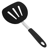 Cabilock Silikonpfannenwender Elastisch Hitzebeständig Antihaft Spatel Küchenutensil mit Langem Griff Sicherer Haushaltspfannenwender für Kochen und Gemüsezubereitung Schwarz