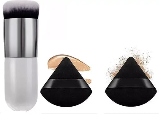 1 Round Foundation Makeup Brush, 2 pieces Makeup Sponge Blender (Foundation brush, 2 Pieces Triangle Powder Puffs Face Cosmetic Powder Puff Washable Reusable Soft Plush Powder Sponge Makeup Sponge)-image-5
