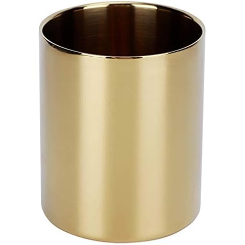 Kelepu Stainless Steel Utensil Holder Stainless Steel Pencil Cup Holder Pen And Makeup Brush Container Circular Desk And Pen Holder Suitable for Home Desks And Offices (Gold) Cover