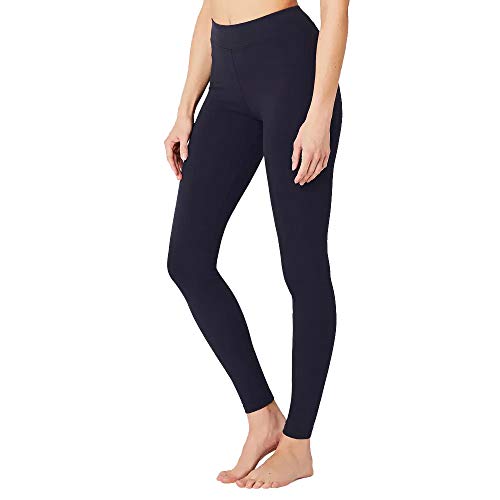 MAGIC SELECT Legging básico de algodón Largo, Malla elástica de Deporte para Mujer (Azul Marino L)