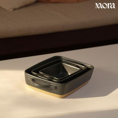 Image of Mora Ceramic Set of 2 Baking Dishes For Casserole, Banana Bread, Brownies, Broiling, Roasting, and Baking. 7x11 in and Loaf Pans - Porcelain Serving Bakeware from Oven to Table. Freezer Safe - Liquorice