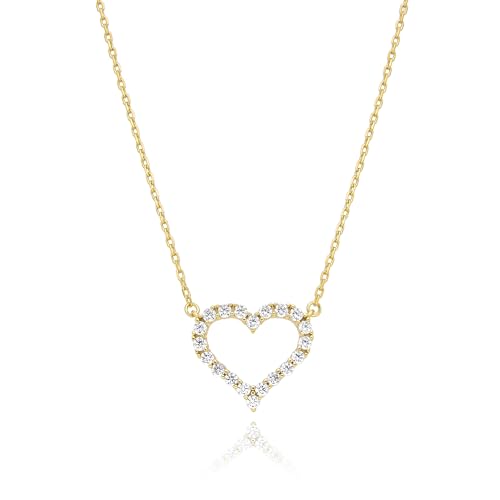 14k Gold Plated Cubic Zirconia Heart Necklace | Women's Heart Pendant Necklace (Sterling Silver)