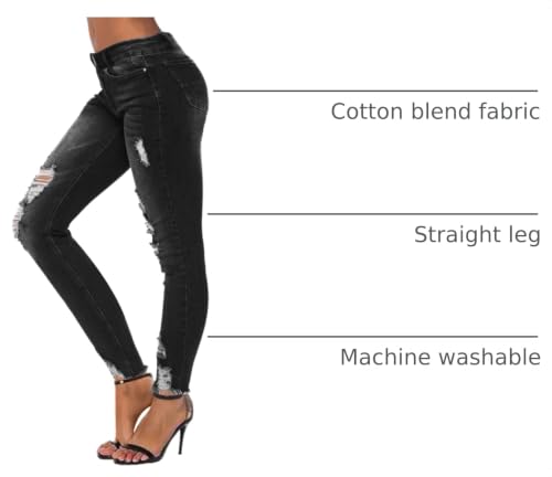 Image of KUNMI Women's Ripped Skinny Jeans Distressed Stretchy Denim Pants