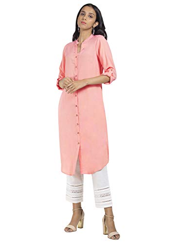 Image of Indya Women's Green Kurta Viscose Solid Shirt