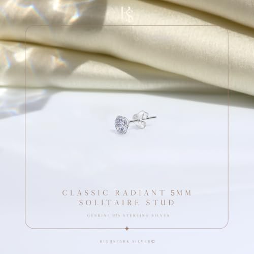 Image of HIGHSPARK 925 Silver Solitaire Stud Earring | 92.5 Sterling Silver & Diamond Like Brilliance Zirconia Top | Single Stud for Men | 5mm