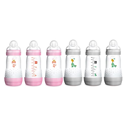 Image of MAM Easy Start Anti-Colic Medium Flow Bottles 9 oz (6-Count), Gray and Pink