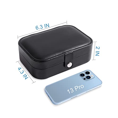 Portable Travel Jewelry Case, Small Travel Jewelry Box For Girls Women, Double Layer Travel Jewelry Organizer Box For Earrings, Rings, Necklaces, Bracelets Display Storage Case With Mirror(Black) #TOP2