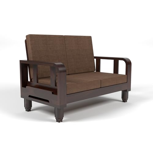 Image of Solid Sheesham Wood 2-Seater Sofa Set - Wooden Sofa Set with Side Newspaper Holder | Elegant Design for Living Room (Design 12)