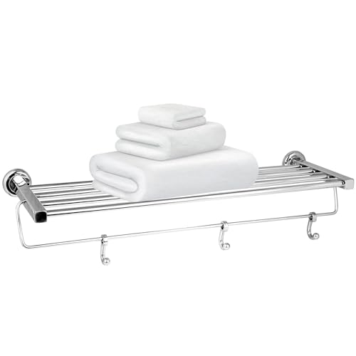 Image of Zureni Folding Towel Rack for Bathroom with Multipurpose Hooks Wall Mount Hanger Bar Shelf Accessories and Fittings Stand Home Washroom Kitchen (Pack of 1, Silver, Square Rod)