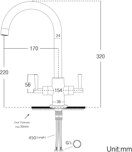 Hapilife Kitchen Sink Mixer Tap Monobloc Dual Lever Chrome 360° Swivel Spout Mono Kitchen Mixer Taps 1 Hole Twin Lever Sink Tap Stainless Steel