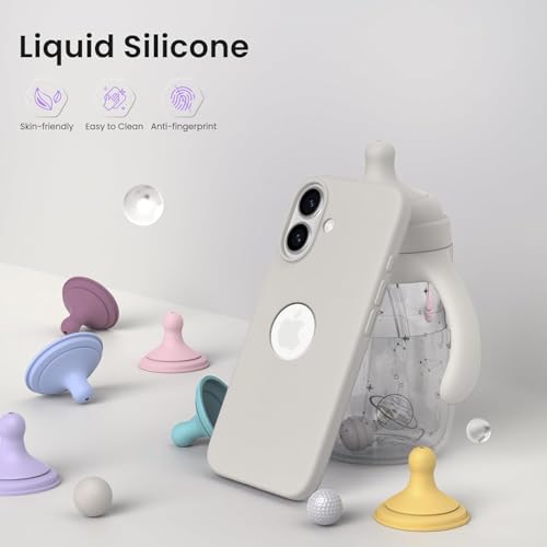 Image of Elzzi Microfiber Logo Cover Compatible for iPhone 16 Plus Case Liquid Silicone Cases Full Body 4 Layer Protective Covers Shockproof Back Cover (Stone)