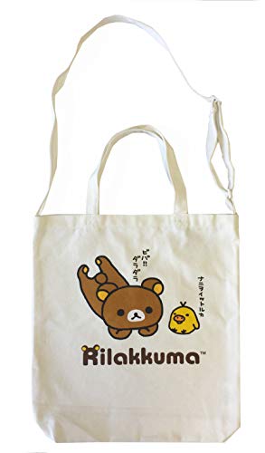 San-X Rilakkuma Cotton Canvas Tote - Features 2 Handles and Adjustable Strap for Use as Hand or Shoulder Bag - Authentic Japanese Design - Durable Quality
