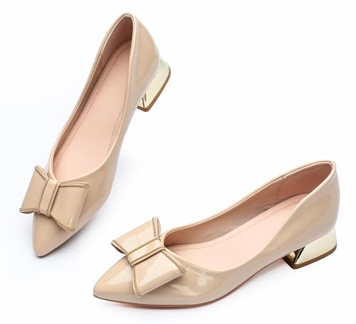 Women's Low Block Chunky Heels Pumps Shoes Pointed Toe Closed Toe Work Pumps Comfortable Slip-on Heels -pu Apricot-11 by itbieong