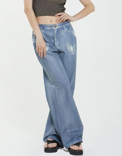 Women's High Waist Jeans Metallic Baggy Boyfriend Casual Pant Y2K Straight Leg Denim Pants4