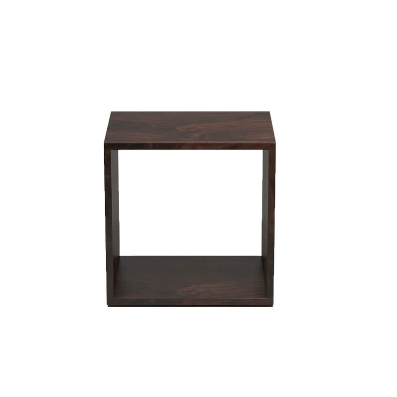Image of Solid Wood Sheesham End Table with 1 Open Shelf Modern Design for Living Room Furniture Walnut Finish