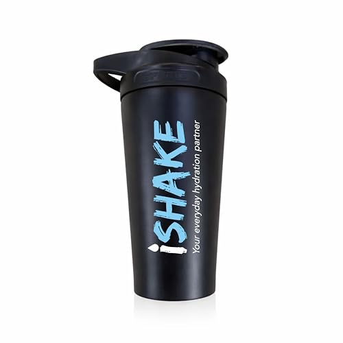Image of Stainless Steel Protein Shaker Bottle, 100% Leakproof Metal Gym Shaker, Durable Steel Gym Sipper Bottle for Smooth Protein Mixing with Measurement 700 ml (Black)