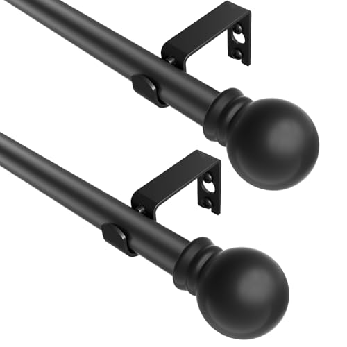 Black Curtain Rods 2 Packs for Windows 35- 46 Decorative Drapery Rod Adjustable 5/8 inch Small Curtain Rod for Bedroom Living Room Kitchen and Outdoors