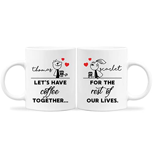 Personalized Let's Have Coffee Together For The Rest Of Our Lives Coffee Mug Set Customized With Name Gifts for Couples, Mr and Mrs Wedding, Engagement, Valentines, Bride and Groom Couples Mugs