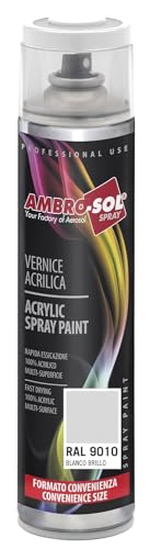 AMBRO-SOL - Pintura acrílica en spray, color Blanco Mate 1, RAL 9010, resultado profesional en múltiples superficies, exteriores e interiores, 600 ml