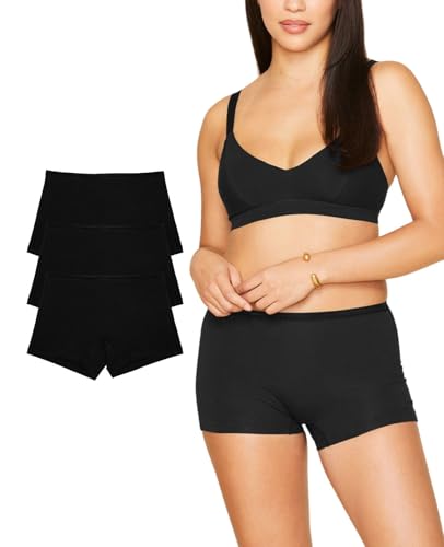 Subset Women's Organic Cotton Mid-Rise Shortie 3-Pack, Extended Sizes; XS-4XL, Breathable Boyshorts Underwear Set