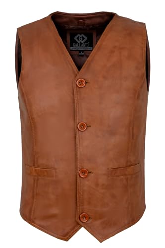 Gallanto Herr mjuk brun läderväst, festmode designerväst stilren äkta mjuk fårskinn lädervästar, SOLBRÄNNA, 3XL