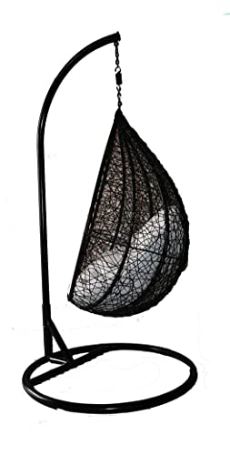 Image of Single Seater Swing Chair with Stand for Home & Cushion & Hook Outdoor Indoor | Balcony |Garden |Living Room |Garden | Patio | Home Improvement|(Swing Black with Cushion White)