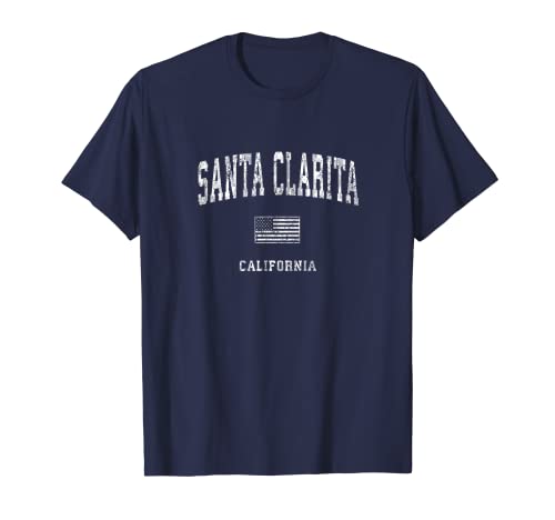 Santa Clarita California CA T-Shirt Vintage Bandiera Americana Maglietta